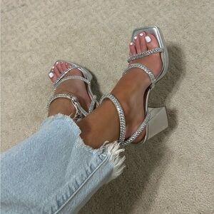 Amazon silver chunky heels